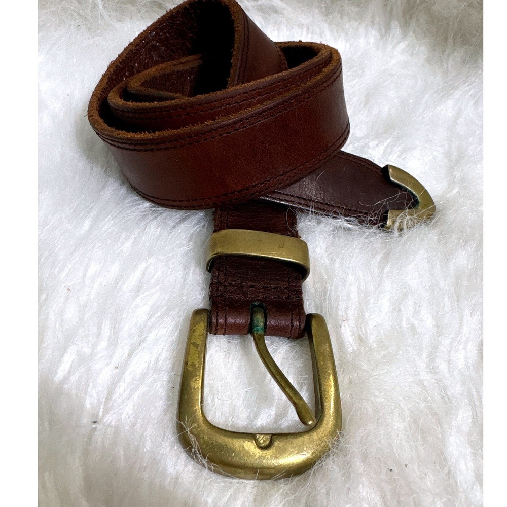 Paul Harris Belt M Brown Leather Western Brass Tip Classic